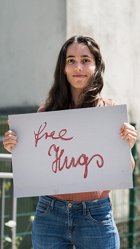 woman with poster